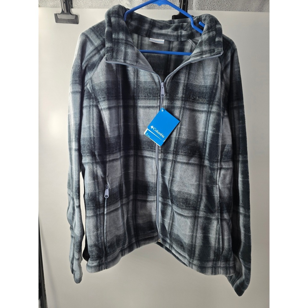 Columbia Benton Springs Print Full Zip Fleece Jacket Grey Black Plaid‎ 3X WW6769